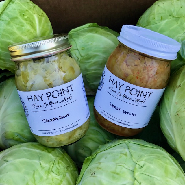 Hay Point sauerkraut on heads of cabbage.