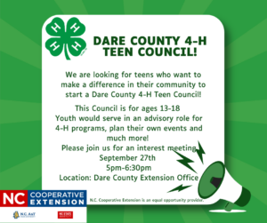 Cover photo for Dare County 4-H Teen Council Interest Meeting